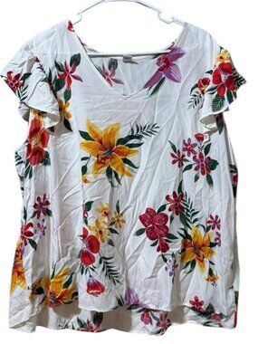 Old Navy Women Size XXL Floral Short Sleeve Tunic Top Cottagecore Vacation Beach